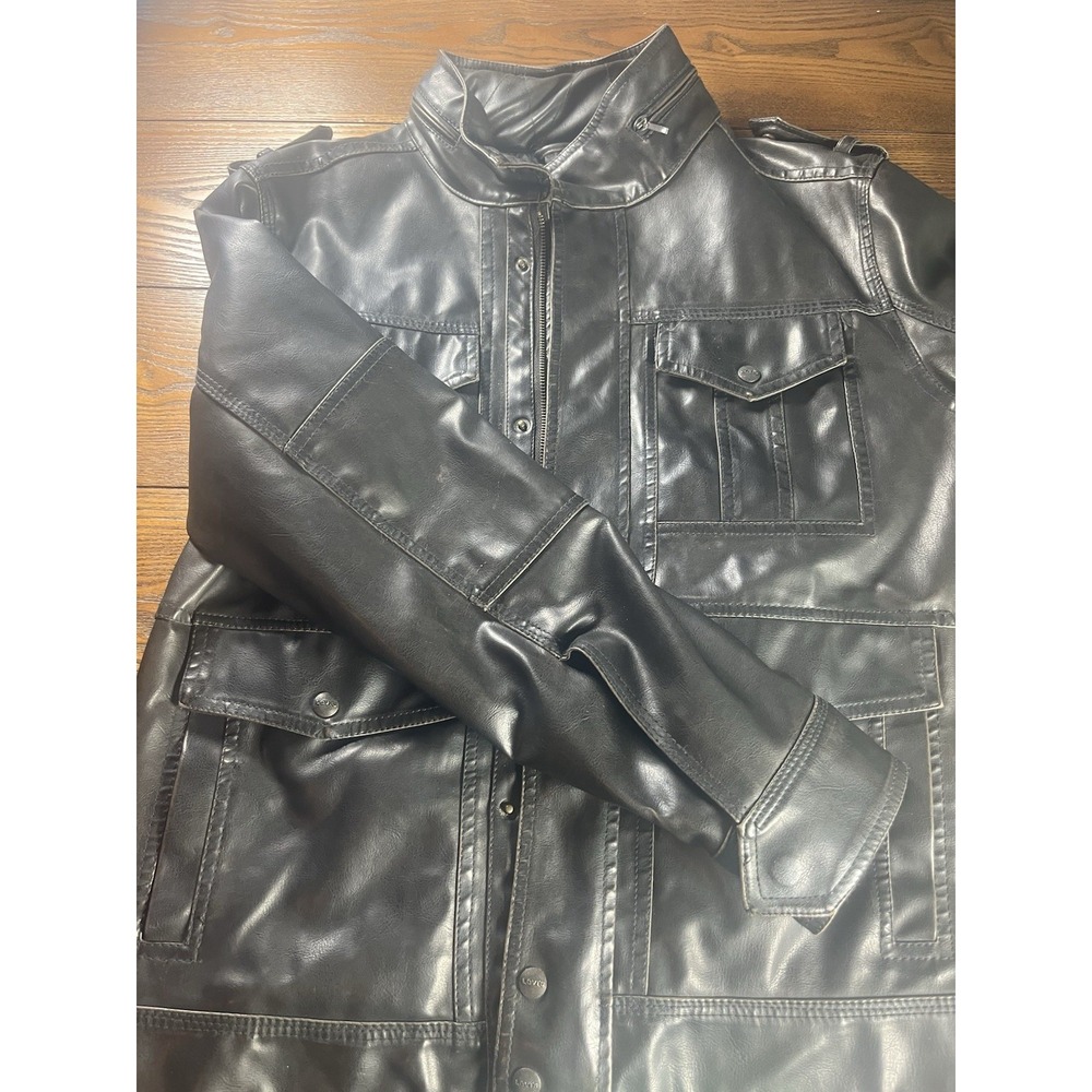 Vintage Levi's Zip Leather Style Motorcycle Jacket Men's Size Medium Brown Y2K